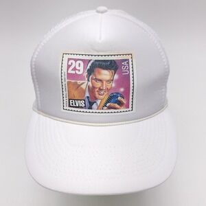 Vintage Elvis Presley Postage Stamp Gray Snapback Foam Mesh Trucker Hat Cap